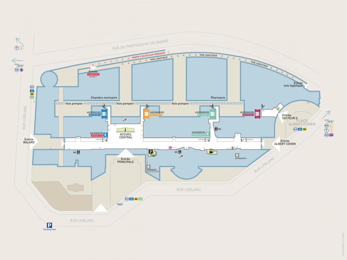 வரைபடம் Georges-Pompidou மருத்துவமனை